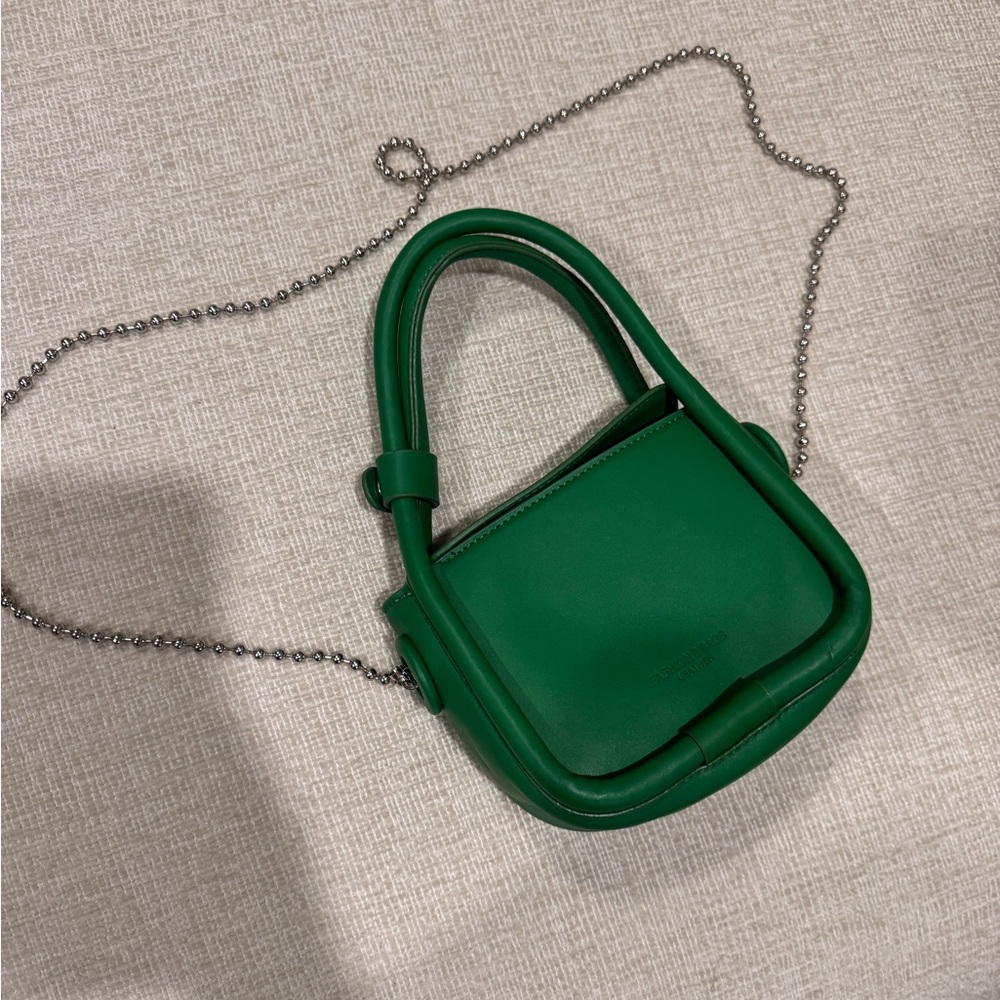 Emerald Green Mini Bag with Chain Strap and Rounded Shape
